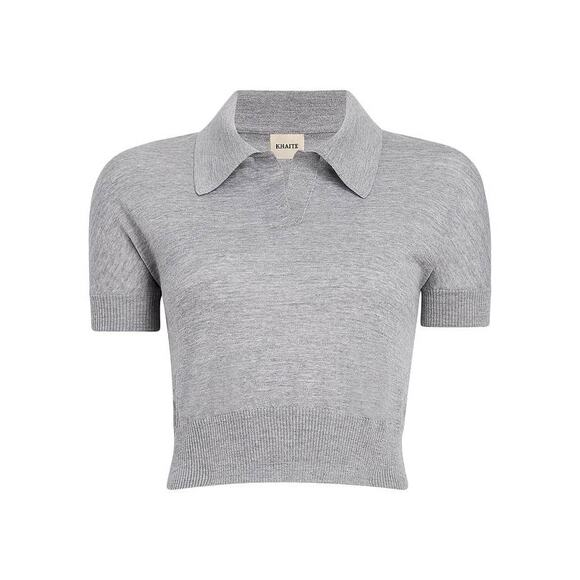 Khaite Morgane SS Collared Top in Mercury M - Picture 5 of 5